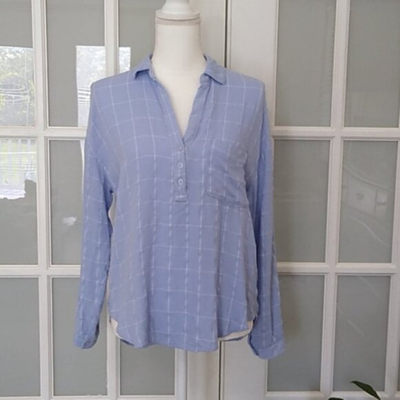 Lush Tops - Lush Alejandra Popover Window Pane Blue Top